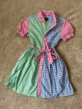 Polo Ralph Lauren Girls Colorblock Gingham Shirt Dress Size 8